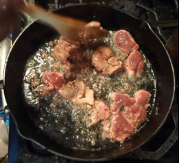 Pan frying livers for EASY chicken liver & apple pate -- www.mizgee.com